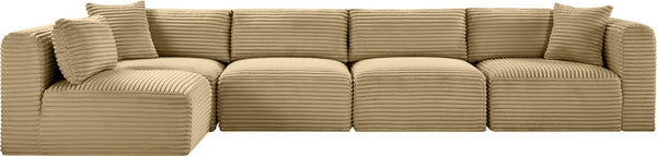 Meridian Furniture Shaggy Corduroy Performance Fabric Modular Sectional for Stylish Living Rooms 641Camel-Sec5B