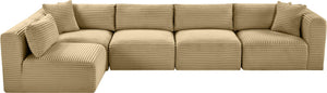 Meridian Furniture Shaggy Corduroy Performance Fabric Modular Sectional for Stylish Living Rooms 641Camel-Sec5B