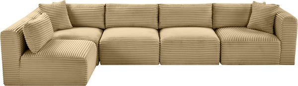 Meridian Furniture Shaggy Corduroy Performance Fabric Modular Sectional for Stylish Living Rooms 641Camel-Sec5B