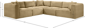Meridian Furniture Shaggy 5 Piece Modular Sectional Corduroy Performance Fabric Living Room Sofa Set 641Camel-Sec5C