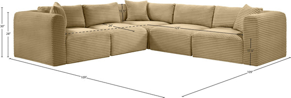 Meridian Furniture Shaggy 5 Piece Modular Sectional Corduroy Performance Fabric Living Room Sofa Set 641Camel-Sec5C