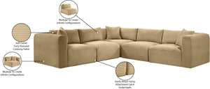 Meridian Furniture Shaggy 5 Piece Modular Sectional Corduroy Performance Fabric Living Room Sofa Set 641Camel-Sec5C