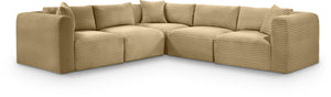 Meridian Furniture Shaggy 5 Piece Modular Sectional Corduroy Performance Fabric Living Room Sofa Set 641Camel-Sec5C