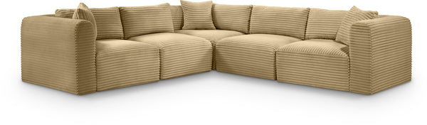 Meridian Furniture Shaggy 5 Piece Modular Sectional Corduroy Performance Fabric Living Room Sofa Set 641Camel-Sec5C