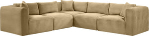 Meridian Furniture Shaggy 5 Piece Modular Sectional Corduroy Performance Fabric Living Room Sofa Set 641Camel-Sec5C