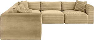 Meridian Furniture Shaggy 5 Piece Modular Sectional Corduroy Performance Fabric Living Room Sofa Set 641Camel-Sec5C