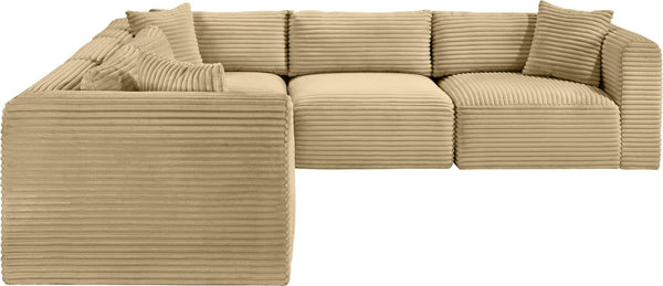 Meridian Furniture Shaggy 5 Piece Modular Sectional Corduroy Performance Fabric Living Room Sofa Set 641Camel-Sec5C