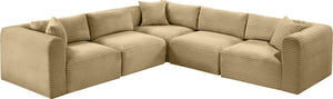 Meridian Furniture Shaggy 5 Piece Modular Sectional Corduroy Performance Fabric Living Room Sofa Set 641Camel-Sec5C