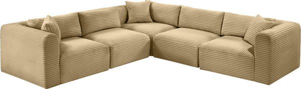 Meridian Furniture Shaggy 5 Piece Modular Sectional Corduroy Performance Fabric Living Room Sofa Set 641Camel-Sec5C