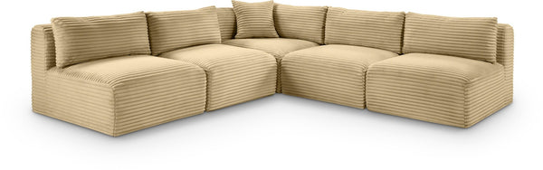 Meridian Furniture Shaggy Five Piece Modular Sectional in Camel Corduroy Performance Fabric for Living Rooms 641Camel-Sec5D