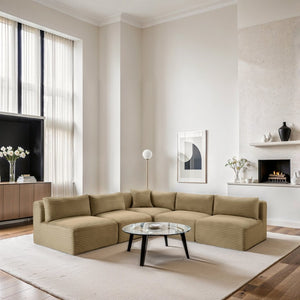 Meridian Furniture Shaggy Five Piece Modular Sectional in Camel Corduroy Performance Fabric for Living Rooms 641Camel-Sec5D