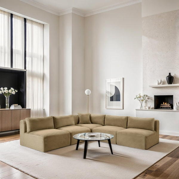 Meridian Furniture Shaggy Five Piece Modular Sectional in Camel Corduroy Performance Fabric for Living Rooms 641Camel-Sec5D