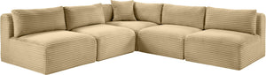 Meridian Furniture Shaggy Five Piece Modular Sectional in Camel Corduroy Performance Fabric for Living Rooms 641Camel-Sec5D