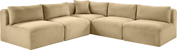 Meridian Furniture Shaggy Five Piece Modular Sectional in Camel Corduroy Performance Fabric for Living Rooms 641Camel-Sec5D