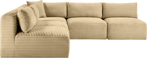 Meridian Furniture Shaggy Five Piece Modular Sectional in Camel Corduroy Performance Fabric for Living Rooms 641Camel-Sec5D