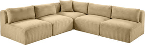 Meridian Furniture Shaggy Five Piece Modular Sectional in Camel Corduroy Performance Fabric for Living Rooms 641Camel-Sec5D
