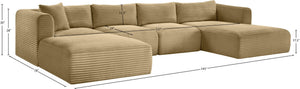 Meridian Furniture Shaggy Five Piece Modular Sectional in Stain Resistant Corduroy for Spacious Living Rooms 641Camel-Sec5E