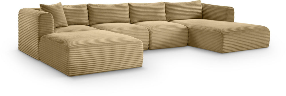 Meridian Furniture Shaggy Five Piece Modular Sectional in Stain Resistant Corduroy for Spacious Living Rooms 641Camel-Sec5E