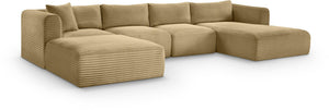 Meridian Furniture Shaggy Five Piece Modular Sectional in Stain Resistant Corduroy for Spacious Living Rooms 641Camel-Sec5E