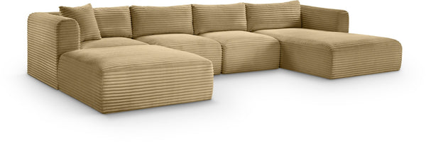 Meridian Furniture Shaggy Five Piece Modular Sectional in Stain Resistant Corduroy for Spacious Living Rooms 641Camel-Sec5E