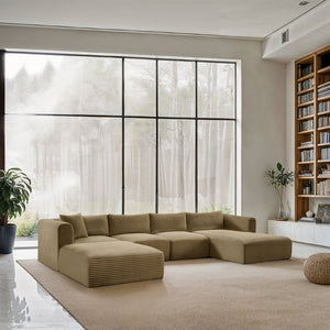 Meridian Furniture Shaggy Five Piece Modular Sectional in Stain Resistant Corduroy for Spacious Living Rooms 641Camel-Sec5E