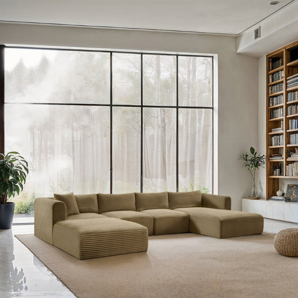 Meridian Furniture Shaggy Five Piece Modular Sectional in Stain Resistant Corduroy for Spacious Living Rooms 641Camel-Sec5E