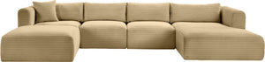 Meridian Furniture Shaggy Five Piece Modular Sectional in Stain Resistant Corduroy for Spacious Living Rooms 641Camel-Sec5E