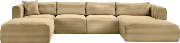 Meridian Furniture Shaggy Five Piece Modular Sectional in Stain Resistant Corduroy for Spacious Living Rooms 641Camel-Sec5E