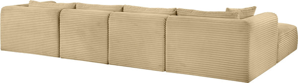 Meridian Furniture Shaggy Five Piece Modular Sectional in Stain Resistant Corduroy for Spacious Living Rooms 641Camel-Sec5E