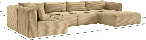 Meridian Furniture Shaggy Five Piece Modular Sectional Wide Wale Corduroy Living Room Sofa Set 641Camel-Sec5F