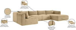 Meridian Furniture Shaggy Five Piece Modular Sectional Wide Wale Corduroy Living Room Sofa Set 641Camel-Sec5F