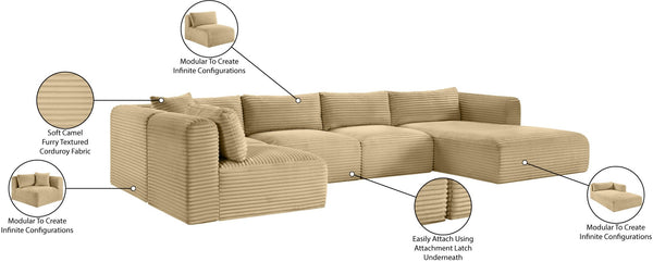 Meridian Furniture Shaggy Five Piece Modular Sectional Wide Wale Corduroy Living Room Sofa Set 641Camel-Sec5F