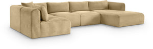 Meridian Furniture Shaggy Five Piece Modular Sectional Wide Wale Corduroy Living Room Sofa Set 641Camel-Sec5F
