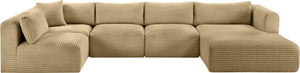 Meridian Furniture Shaggy Five Piece Modular Sectional Wide Wale Corduroy Living Room Sofa Set 641Camel-Sec5F