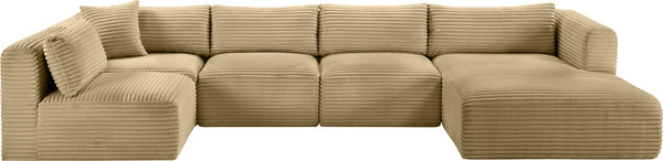 Meridian Furniture Shaggy Five Piece Modular Sectional Wide Wale Corduroy Living Room Sofa Set 641Camel-Sec5F
