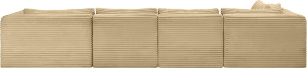 Meridian Furniture Shaggy Five Piece Modular Sectional Wide Wale Corduroy Living Room Sofa Set 641Camel-Sec5F