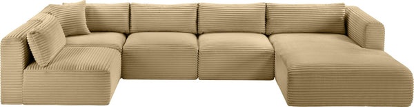 Meridian Furniture Shaggy Five Piece Modular Sectional Wide Wale Corduroy Living Room Sofa Set 641Camel-Sec5F