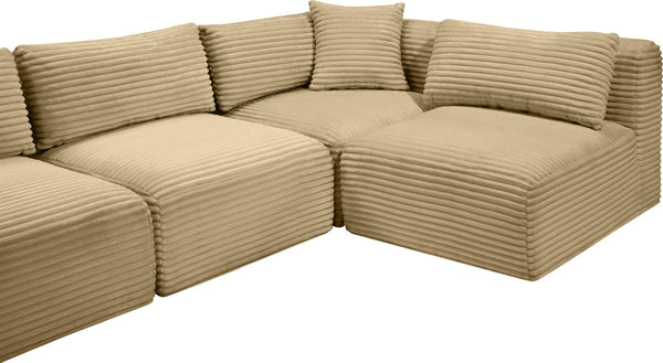 Meridian Furniture Shaggy Five Piece Modular Sectional Wide Wale Corduroy Living Room Sofa Set 641Camel-Sec5F
