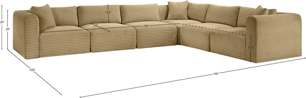 Meridian Furniture Shaggy Six Piece Modular Sectional Corduroy Upholstered Stain Resistant Living Room Sofa 641Camel-Sec6A