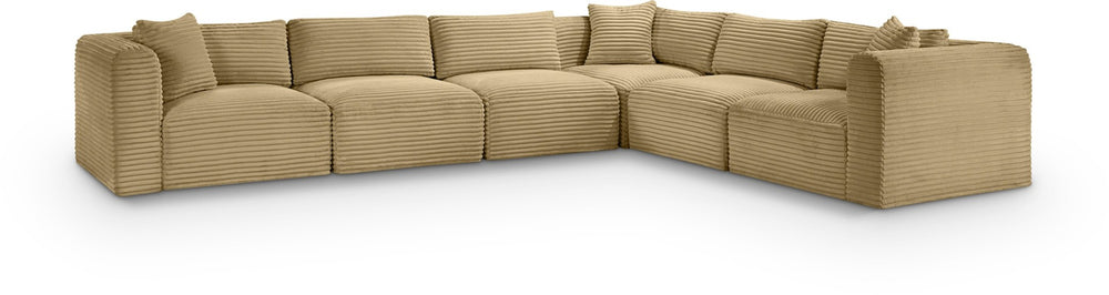 Meridian Furniture Shaggy Six Piece Modular Sectional Corduroy Upholstered Stain Resistant Living Room Sofa 641Camel-Sec6A