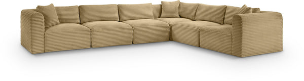 Meridian Furniture Shaggy Six Piece Modular Sectional Corduroy Upholstered Stain Resistant Living Room Sofa 641Camel-Sec6A