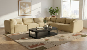 Meridian Furniture Shaggy Six Piece Modular Sectional Corduroy Upholstered Stain Resistant Living Room Sofa 641Camel-Sec6A