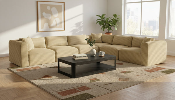 Meridian Furniture Shaggy Six Piece Modular Sectional Corduroy Upholstered Stain Resistant Living Room Sofa 641Camel-Sec6A