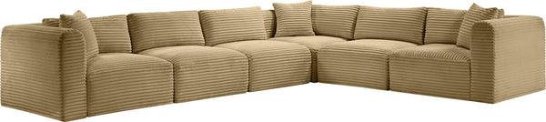 Meridian Furniture Shaggy Six Piece Modular Sectional Corduroy Upholstered Stain Resistant Living Room Sofa 641Camel-Sec6A