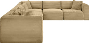 Meridian Furniture Shaggy Six Piece Modular Sectional Corduroy Upholstered Stain Resistant Living Room Sofa 641Camel-Sec6A