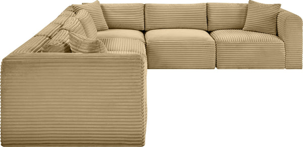 Meridian Furniture Shaggy Six Piece Modular Sectional Corduroy Upholstered Stain Resistant Living Room Sofa 641Camel-Sec6A