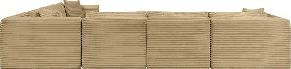 Meridian Furniture Shaggy Six Piece Modular Sectional Corduroy Upholstered Stain Resistant Living Room Sofa 641Camel-Sec6A