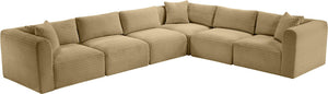 Meridian Furniture Shaggy Six Piece Modular Sectional Corduroy Upholstered Stain Resistant Living Room Sofa 641Camel-Sec6A