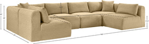 Meridian Furniture Shaggy Six Piece Modular Sectional in Camel Corduroy Performance Upholstery 641Camel-Sec6B