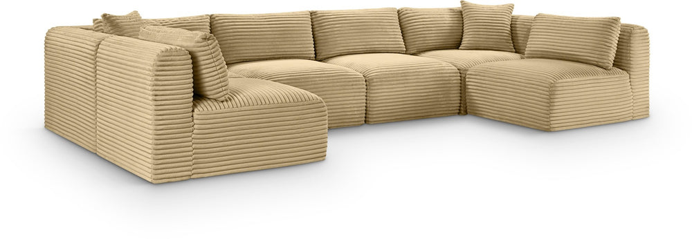 Meridian Furniture Shaggy Six Piece Modular Sectional in Camel Corduroy Performance Upholstery 641Camel-Sec6B